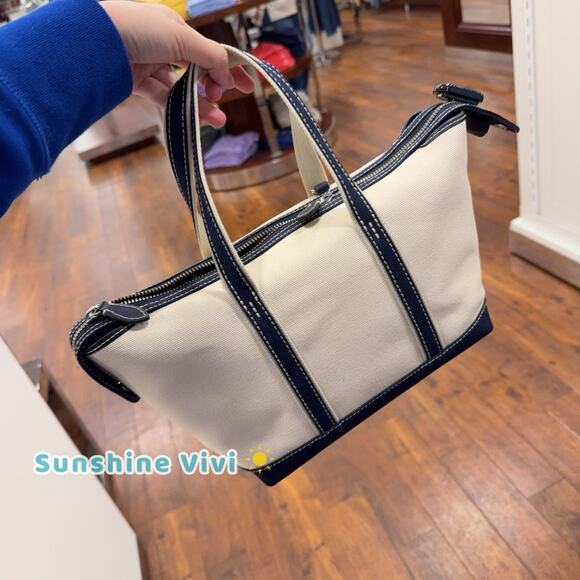 NWT Polo Ralph Lauren Canvas Zip Travel Tote Bag Crossbody Ecru /Navy - Picture 5 of 5